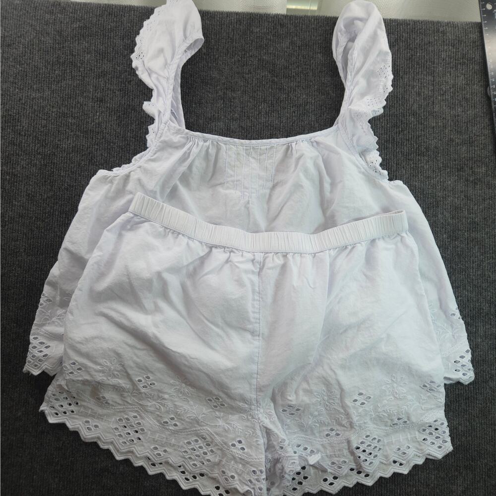 Shabby Chic White Eyelet Ruffle Pajama Shorts Womens Large Cottage Light Blue